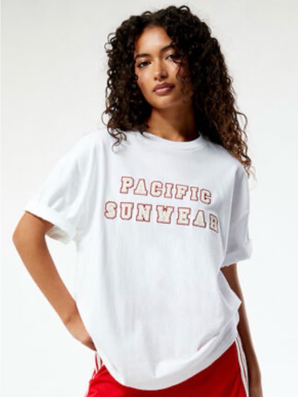 Pacific Sunwear White Short-Sleeve Tee with Red Lettering